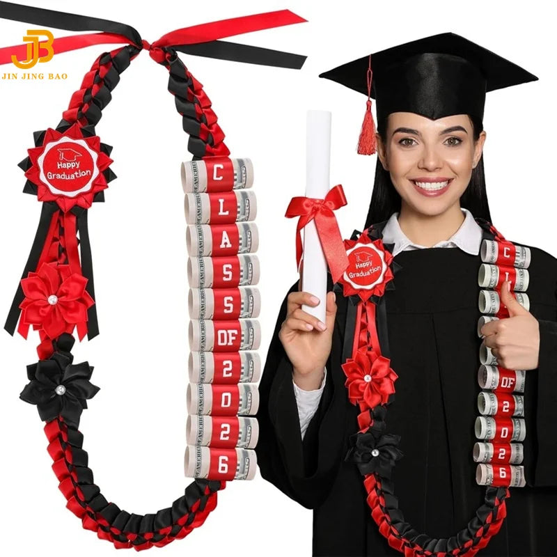 2026 Customized Handmade Biodegradable College Party Gifts Graduation Ribbon Wreath Leis with Flowers 120cm