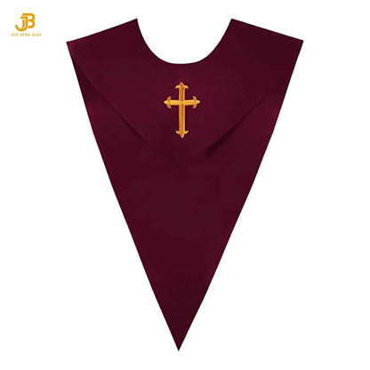 Customized Unisex V Shape Choir Stole Sash for Adults Church Rich Color Satin with Cross