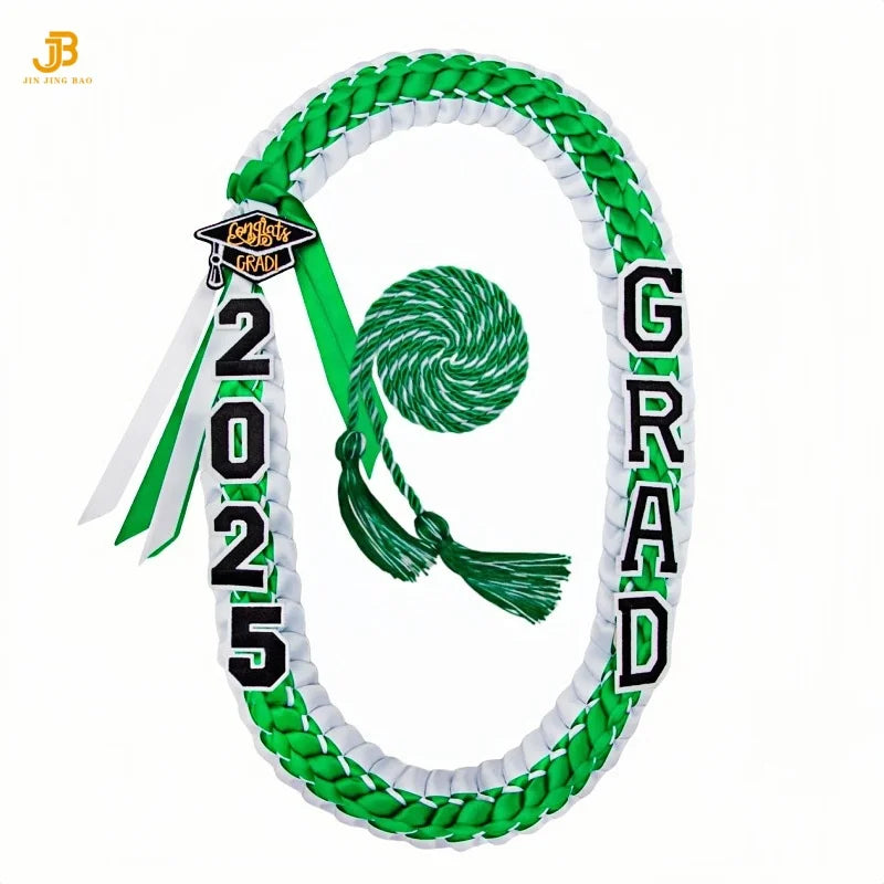 2025 Year Pop Charm 120CM Hawaiian Graduation Ribbon Braided Necklace Woven Graduation Leis Ribbon for High School