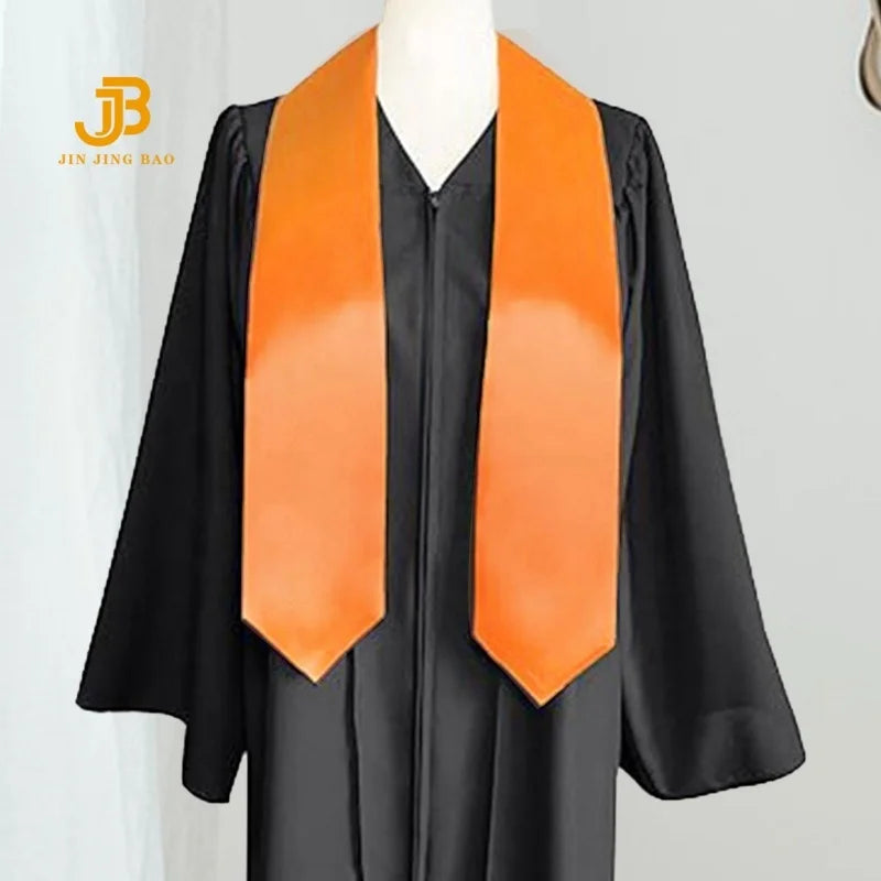 Wholesale Plain Graduation Stole Royal Blue Orange Satin Grad Sash Support Custom Printing Embroidery Logo