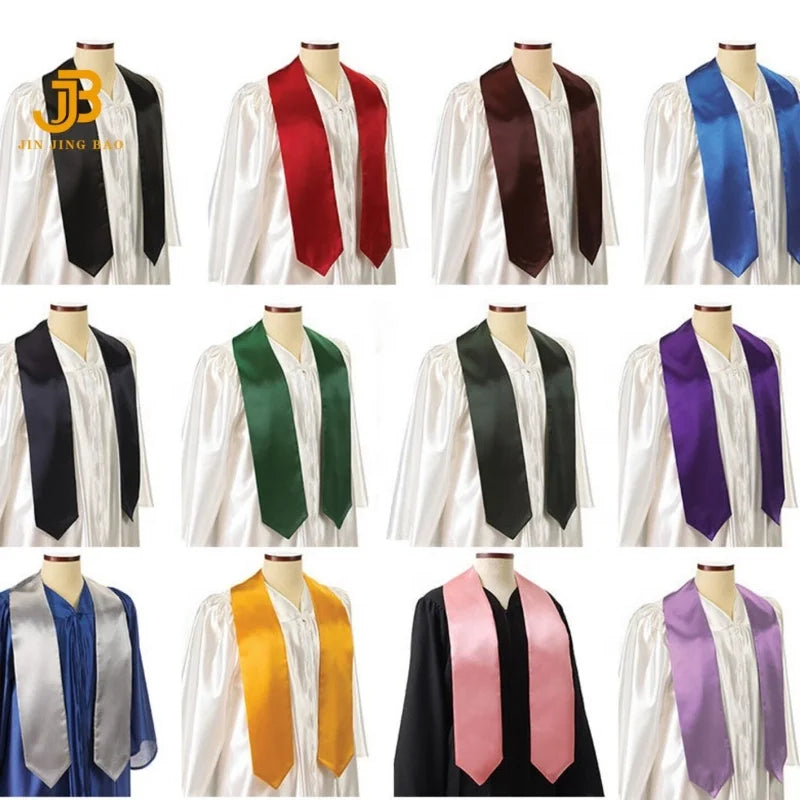 Wholesale Plain Graduation Stole Royal Blue Orange Satin Grad Sash Support Custom Printing Embroidery Logo
