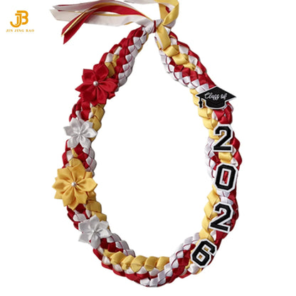 2026 Double Layer Graduation Wreath Woven Necklace Honor Rope Ribbon Handmade Satin Leis 120cm