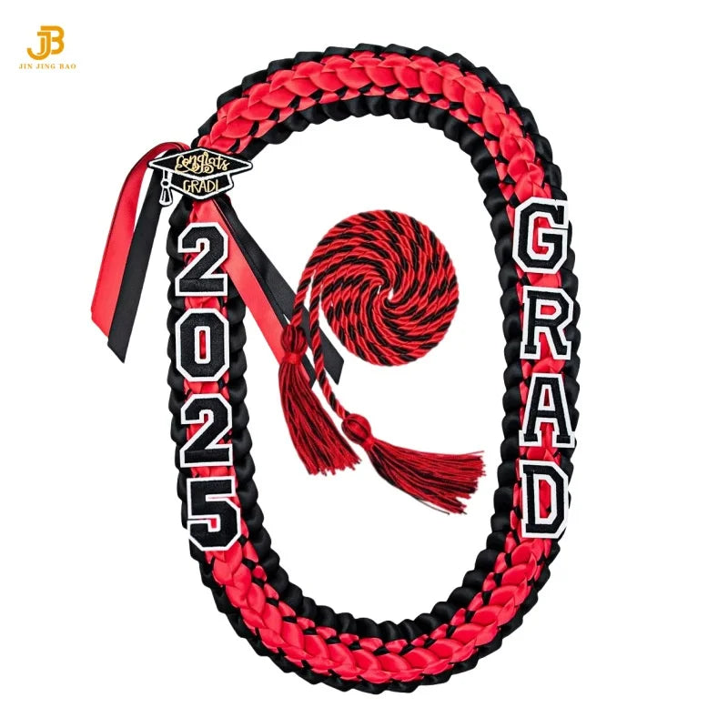 2025 Year Pop Charm 120CM Hawaiian Graduation Ribbon Braided Necklace Woven Graduation Leis Ribbon for High School