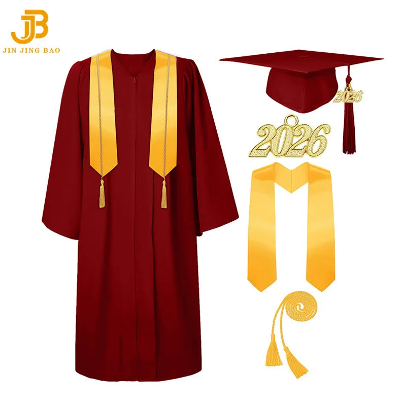 Wholesale Matte Adult Graduation Gown Cap Tassel Stole Honor Cord Set Ceremony Dress for Adult