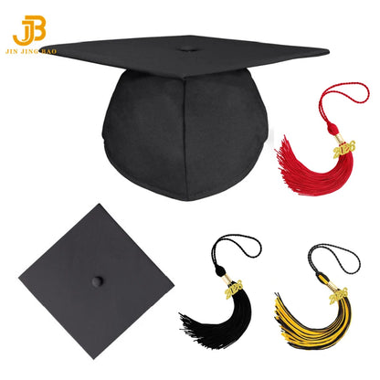 Black 100% Polyester Graduation Gown and Caps with Red Tassels Graduation Gown with Red Stole