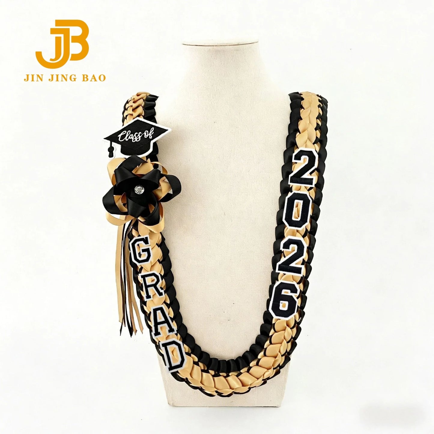Graduation Leis Handmade Double Braided Necklace Class of 2026 Braided Adjustable Graduates Ribbon Polyester Unisex School Use