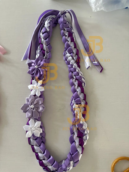 2026 Double Layer Graduation Wreath Woven Necklace Honor Rope Ribbon Handmade Satin Leis 120cm