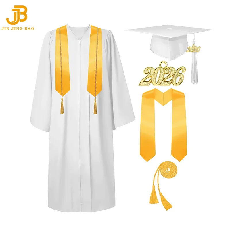 Wholesale Matte Black Graduation Robe 2026 Tassel Stole Honor Cord High School Bachelor Black Gown University Dress