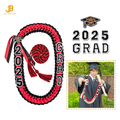 2025 Year Pop Charm 120CM Hawaiian Graduation Ribbon Braided Necklace Woven Graduation Leis Ribbon Honor Cord for High School