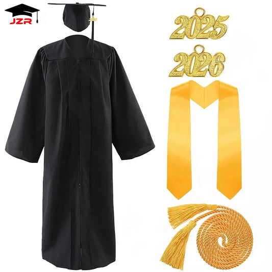 2026 Factory Custom Wholesale Bachelor Graduation Gowns Adult US Style Graduation Gown and Cap with Golden Stole & Honor Cord