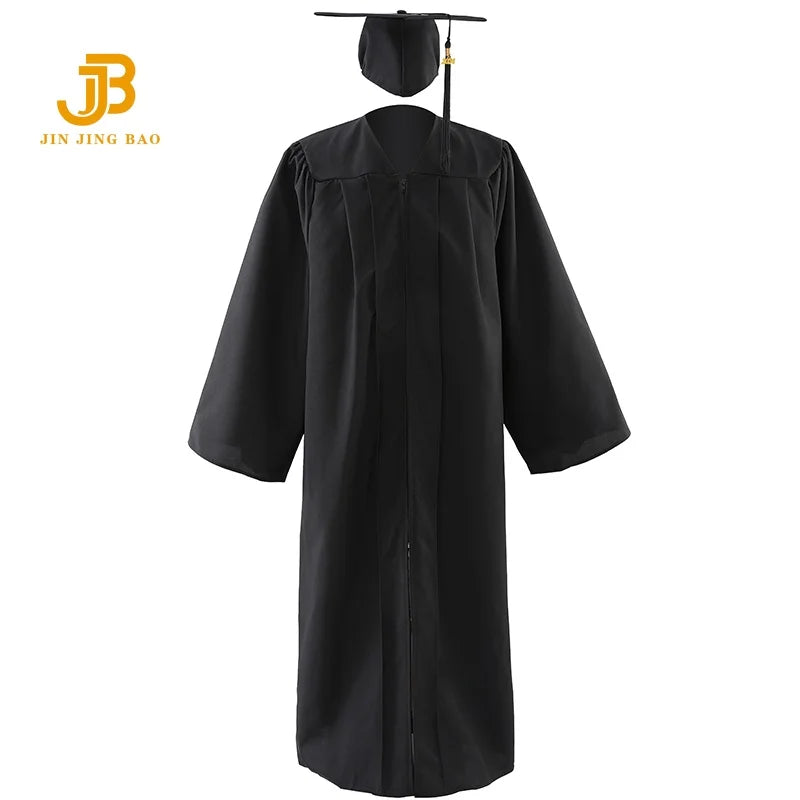 A Set of Black Graduation Gown and Caps for Graduation Ceremony Graduation Robe with Stole