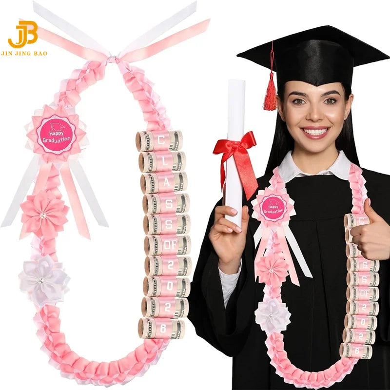 120cm New DIY Flower Graduation Ribbon Wreath Braided Leis Multi-Color Honor Rope Necklace Set