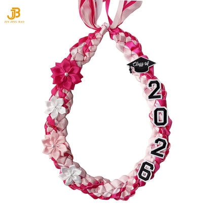 2026 Double Layer Graduation Wreath Woven Necklace Honor Rope Ribbon Handmade Satin Leis 120cm