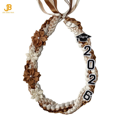2026 Double Layer Graduation Wreath Woven Necklace Honor Rope Ribbon Handmade Satin Leis 120cm