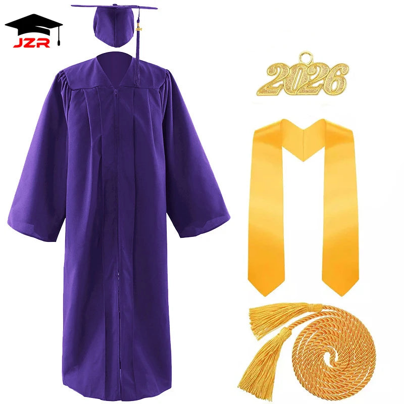 2026 Factory Custom Wholesale Bachelor Graduation Gowns Adult US Style Graduation Gown and Cap with Golden Stole & Honor Cord