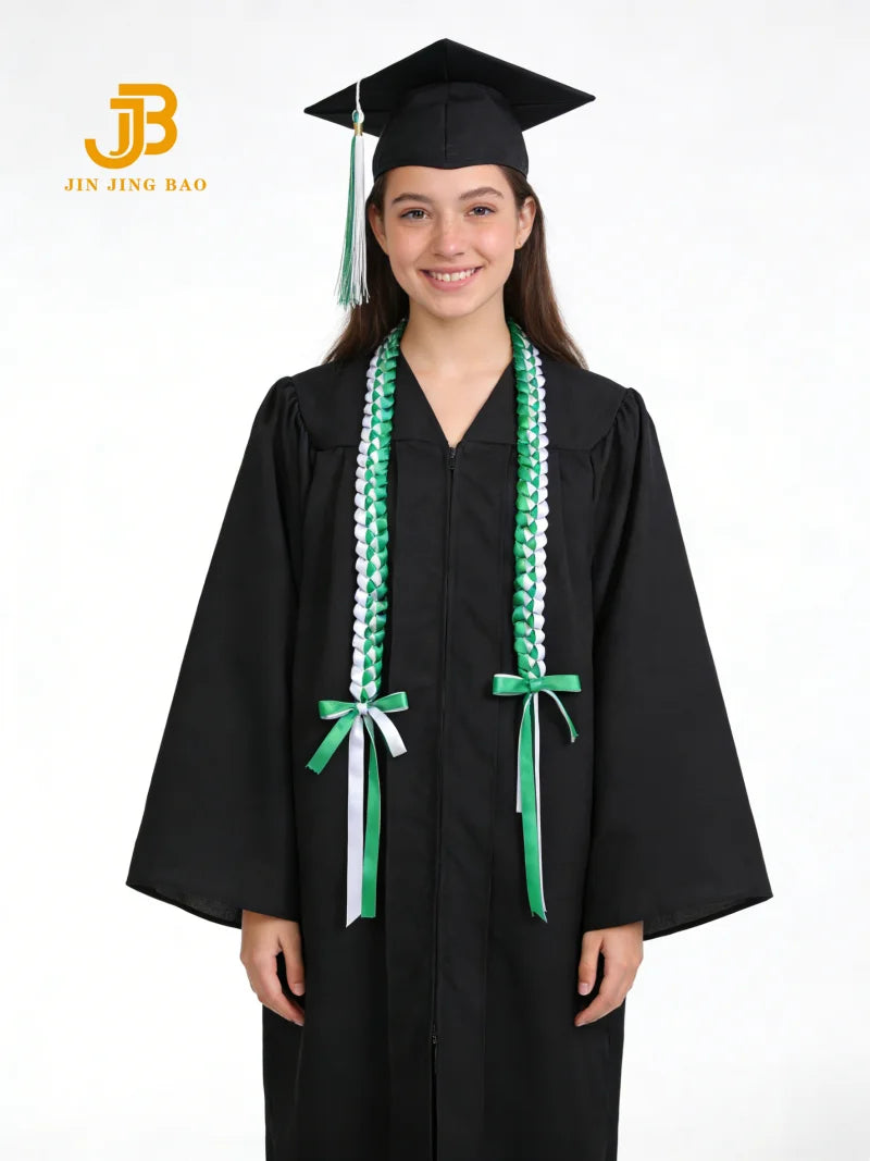 Wholesale Green & White Double Braided Polyester Graduation Ribbon Lei Necklace Burgundy Braid Satin Unisex Adult