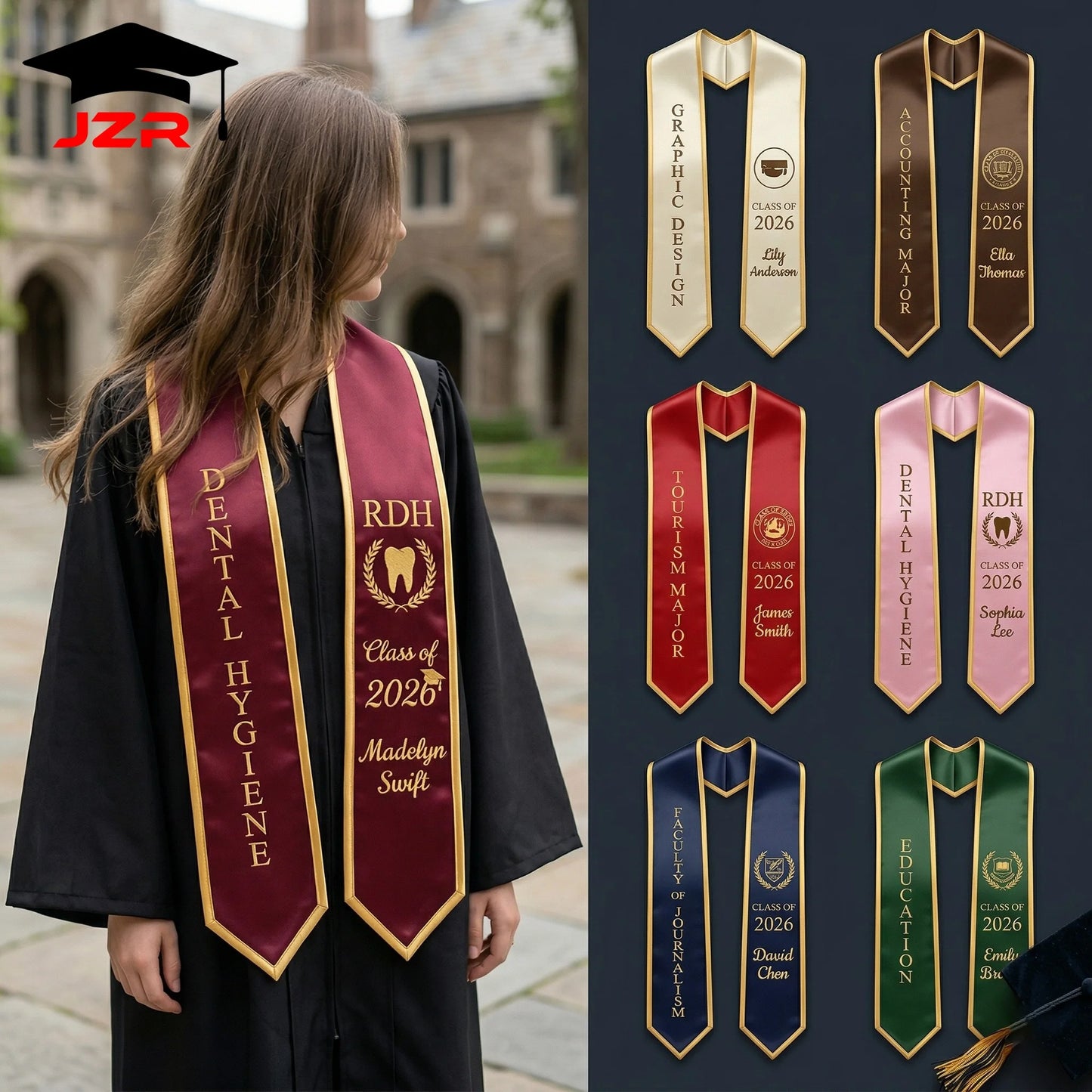Small MOQ Custom Embroidered Graduation Shawl Non-fade Printing Factory Straight Wholesale for Colleges