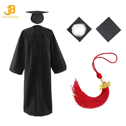 Black 100% Polyester Graduation Gown and Caps with Red Tassels Graduation Gown with Red Stole
