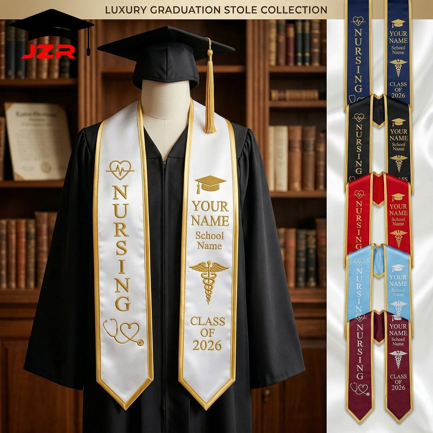 Small MOQ Custom Embroidered Graduation Shawl Non-fade Printing Factory Straight Wholesale for Colleges