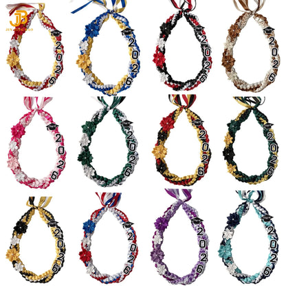 2026 Double Layer Graduation Wreath Woven Necklace Honor Rope Ribbon Handmade Satin Leis 120cm