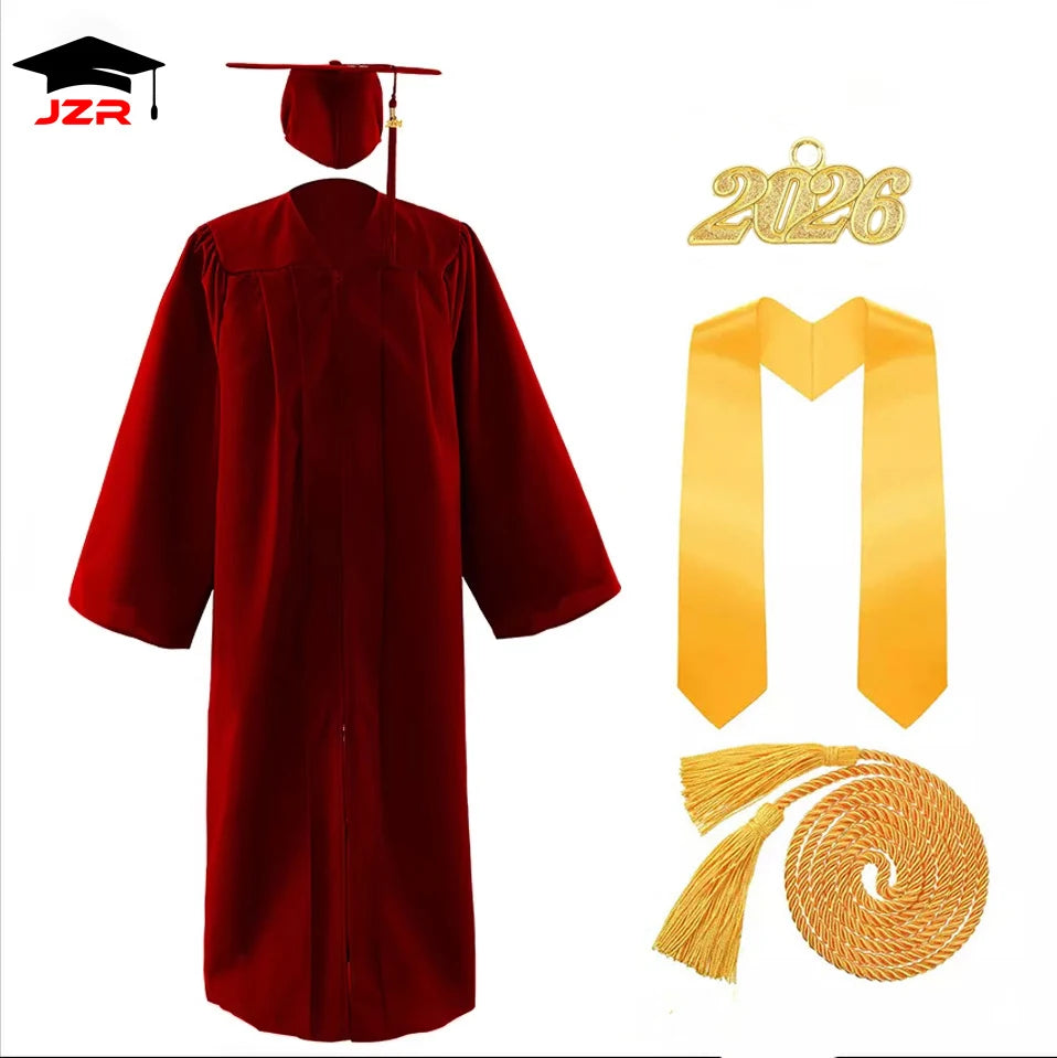 2026 Factory Custom Wholesale Bachelor Graduation Gowns Adult US Style Graduation Gown and Cap with Golden Stole & Honor Cord