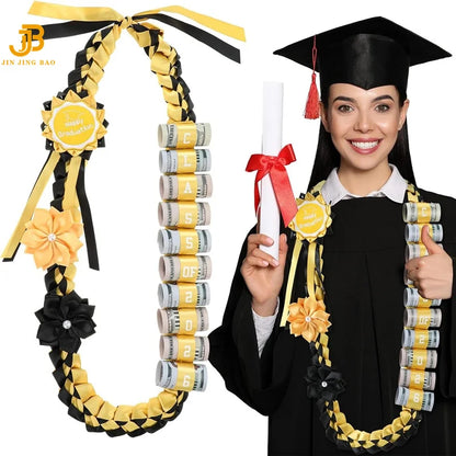 120cm New DIY Flower Graduation Ribbon Wreath Braided Leis Multi-Color Honor Rope Necklace Set