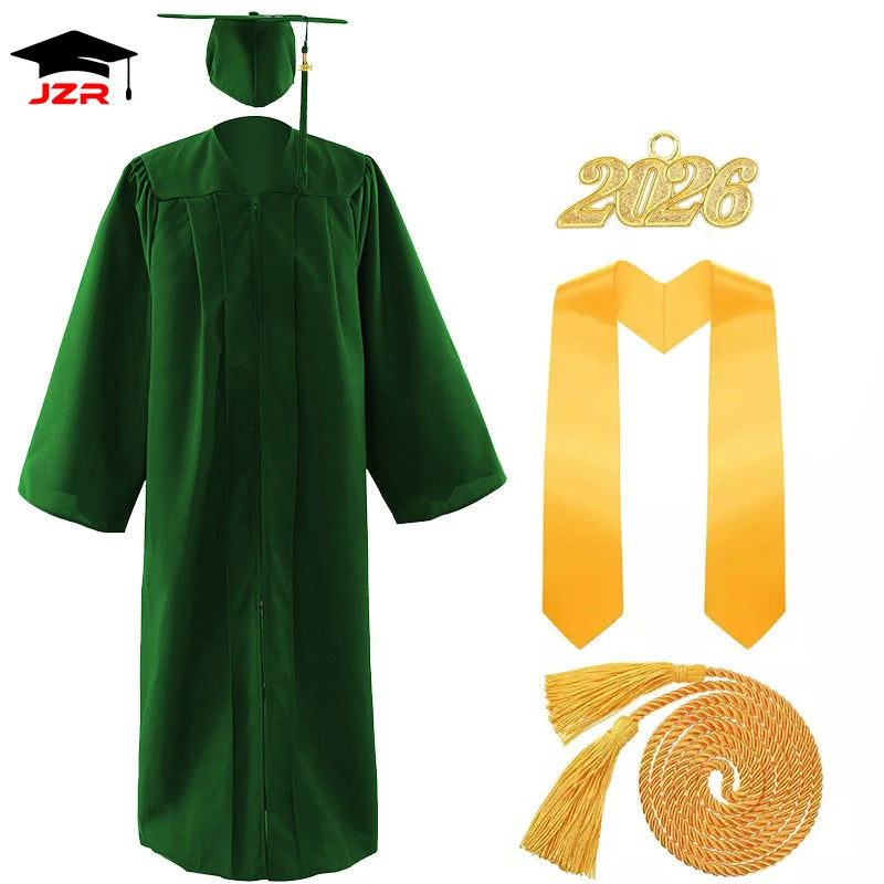 2026 Factory Custom Wholesale Bachelor Graduation Gowns Adult US Style Graduation Gown and Cap with Golden Stole & Honor Cord