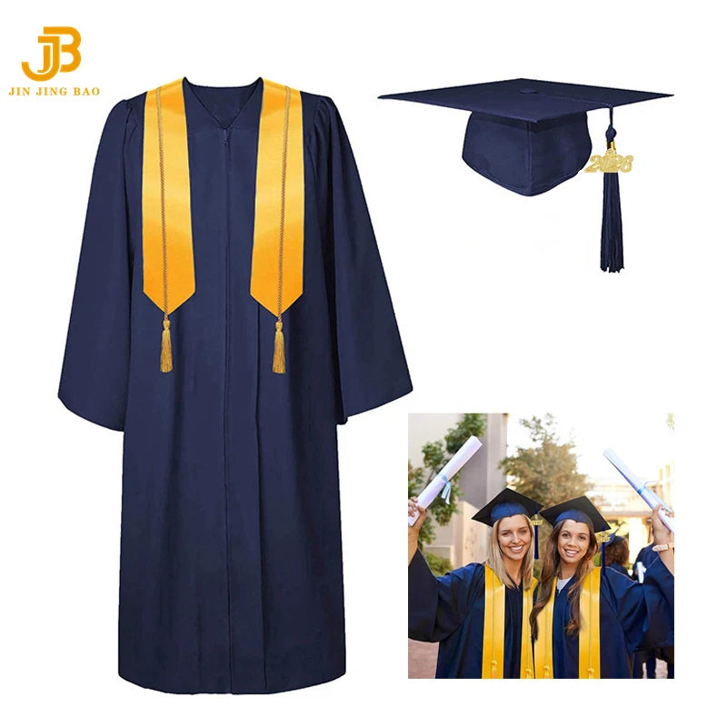 Wholesale Matte Adult Graduation Gown Cap Tassel Stole Honor Cord Set Ceremony Dress for Adult