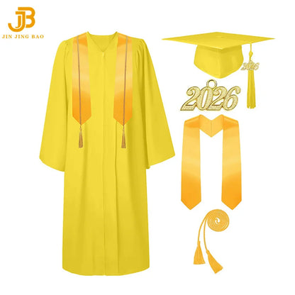 Wholesale Matte Black Graduation Robe 2026 Tassel Stole Honor Cord High School Bachelor Black Gown University Dress