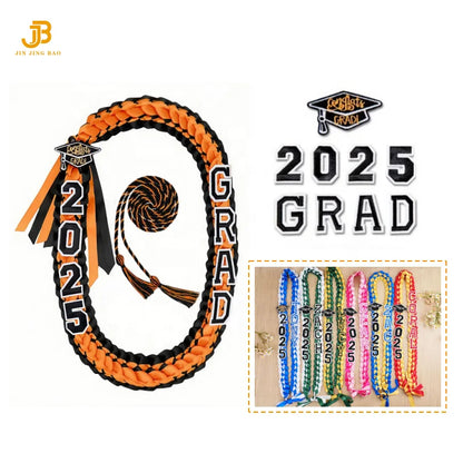 2025 Year Pop Charm 120CM Hawaiian Graduation Ribbon Braided Necklace Woven Graduation Leis Ribbon Honor Cord for High School