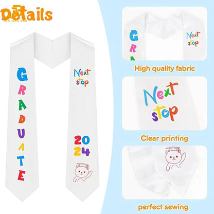 Wholesale Children Printed Shawl Custom Embroidery White Graduation Stole for Kids