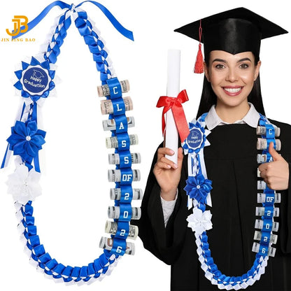 120cm New DIY Flower Graduation Ribbon Wreath Braided Leis Multi-Color Honor Rope Necklace Set
