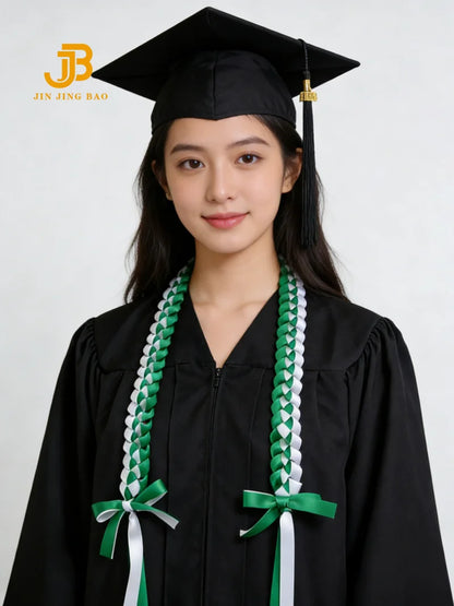 Wholesale Green & White Double Braided Polyester Graduation Ribbon Lei Necklace Burgundy Braid Satin Unisex Adult