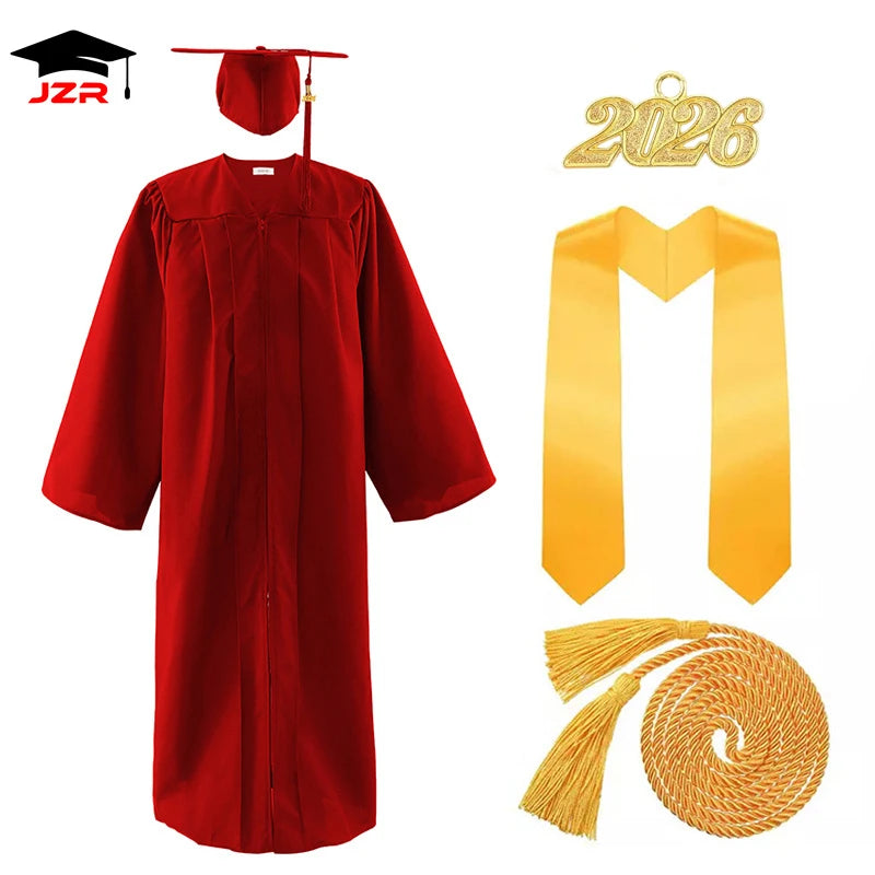 2026 Factory Custom Wholesale Bachelor Graduation Gowns Adult US Style Graduation Gown and Cap with Golden Stole & Honor Cord
