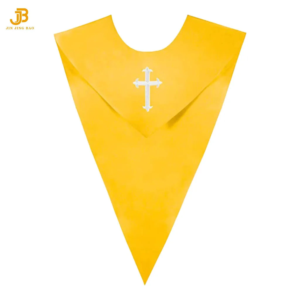 Customized Unisex V Shape Choir Stole Sash for Adults Church Rich Color Satin with Cross