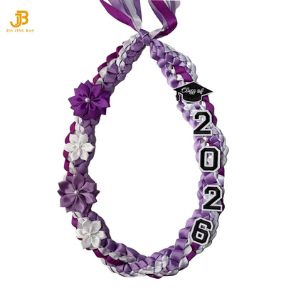 2026 Double Layer Graduation Wreath Woven Necklace Honor Rope Ribbon Handmade Satin Leis 120cm