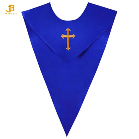 Wholesale Unisex V Shape Solid-Colored School Choir Stole with Cross Embroidery 100% Polyester Adult Use