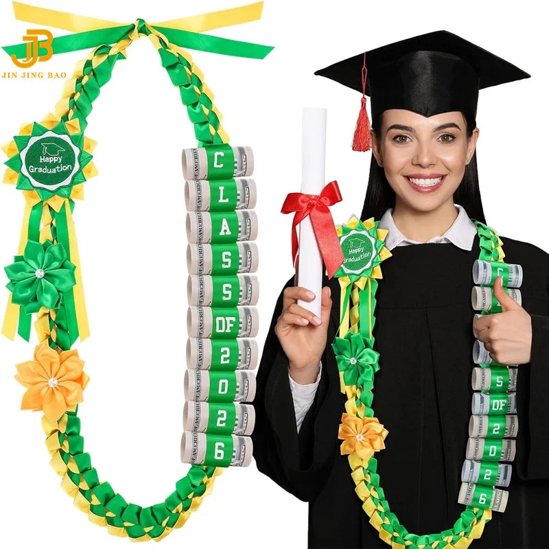 120cm New DIY Flower Graduation Ribbon Wreath Braided Leis Multi-Color Honor Rope Necklace Set