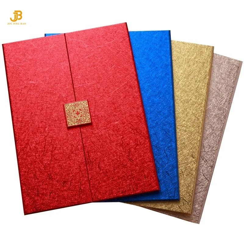 Blue Heavyweight Cardboard Certificate Holder A4 8K Custom Gold Trifold Diploma Cover With Square Button