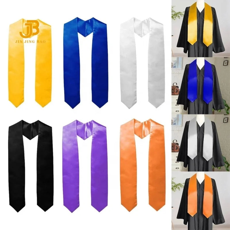 Wholesale Plain Graduation Stole Royal Blue Orange Satin Grad Sash Support Custom Printing Embroidery Logo