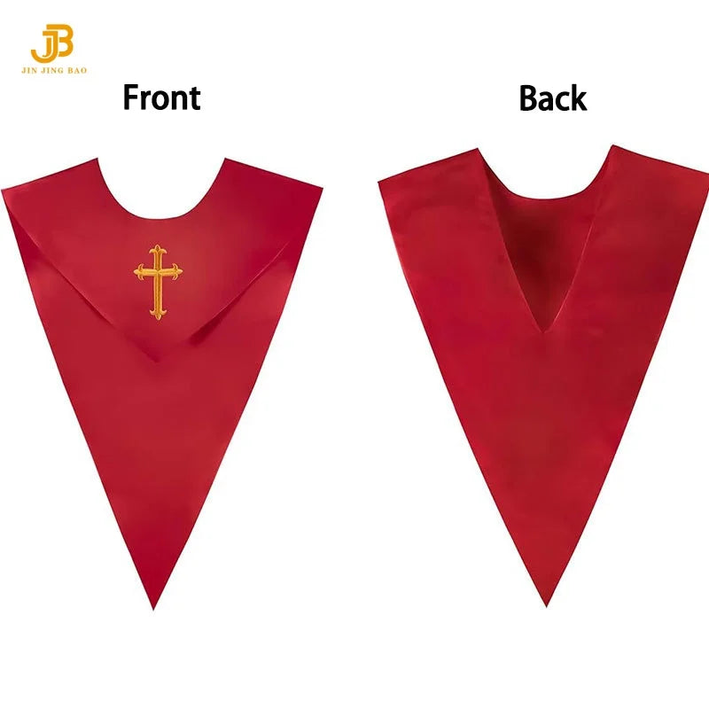 Wholesale Unisex V Shape Solid-Colored School Choir Stole with Cross Embroidery 100% Polyester Adult Use
