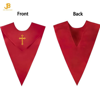 Wholesale Unisex V Shape Solid-Colored School Choir Stole with Cross Embroidery 100% Polyester Adult Use