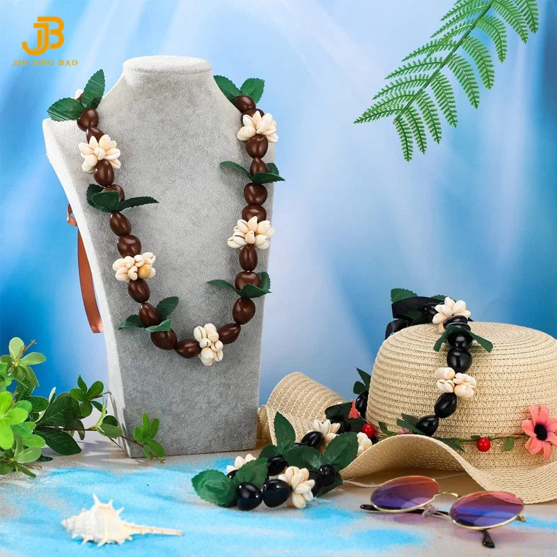 Wholesale Graduation Ceremony Hawaiian Lei Kukui Nut Leis with Green Leaf