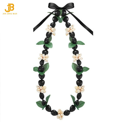 Wholesale Graduation Ceremony Hawaiian Lei Kukui Nut Leis with Green Leaf