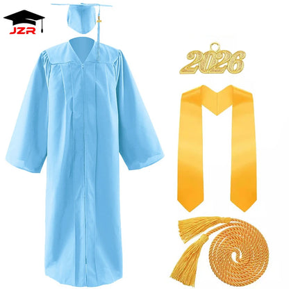 2026 Factory Custom Wholesale Bachelor Graduation Gowns Adult US Style Graduation Gown and Cap with Golden Stole & Honor Cord