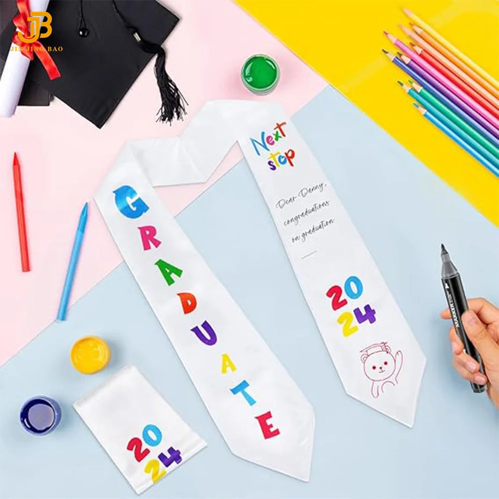 Wholesale Children Printed Shawl Custom Embroidery White Graduation Stole for Kids