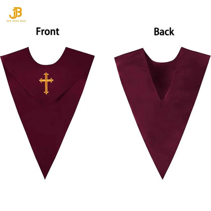 Wholesale Unisex V Shape Solid-Colored School Choir Stole with Cross Embroidery 100% Polyester Adult Use