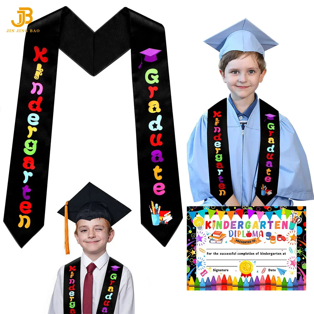 A Set Graduation Sash and Cap Tassel and Certificate Graduation Stole Class of 2025 Kids