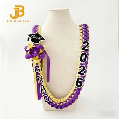 2026 Popular Student Handmade Weaving Polyester Colorful Ribbons Honor Strings Accessories Unique Graduation Wreath Necklace