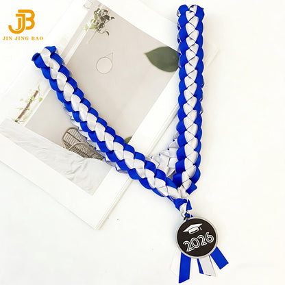 120cm Double Braided Necklace 4 Ribbon Weaving Wreath Collar Gift Rope Honor Ribbon Graduation Ribbon Lei
